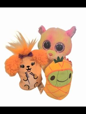 3 Plush Toy Bundle - Rainbow Bear, Orange Puppy & Pineapple Plush